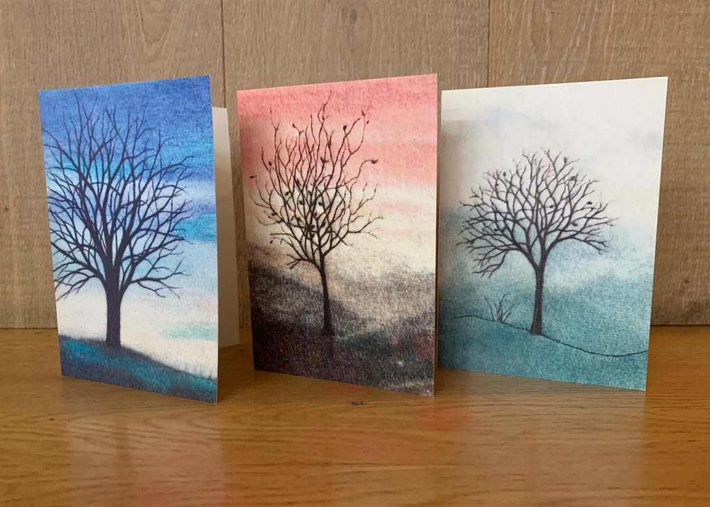 Three Tree Greetings Cards from Annie Brown's product lines